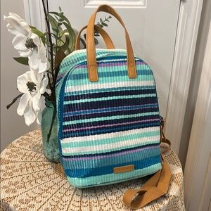 Vera Bradley Blue and Green Backpack with Striking Stripes